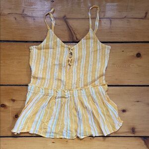 Patrons of Peace Women's Smocked Camisole Top Yellow Striped Size Medium